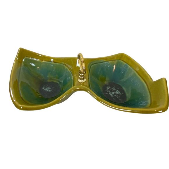Tidbit Tray Nut Dip Bowl Vintage Green Blue Ceramic Mid Century Asymmetrical - Picture 1 of 16